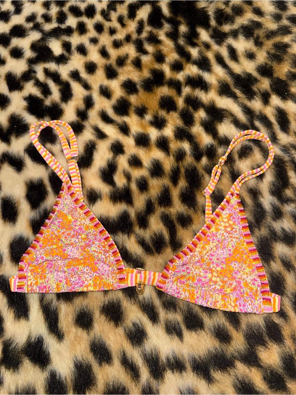 Bydee Floral Pink & Orange Triangle Bikini Top - Women Accessories